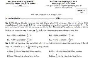 Đề thi thử THPT quốc gia 2015 môn Lý chuyên KHTN và đáp án