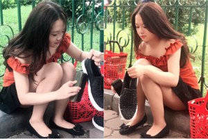 Gái xinh ngồi đánh giày khiến dân mạng ngỡ ngàng