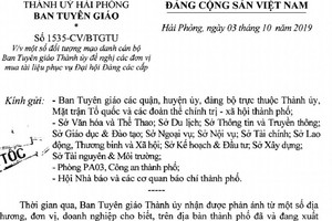 Mạo danh cán bộ Ban Tuyên giáo Thành ủy Hải Phòng lừa đảo bán tài liệu