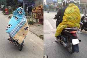 Quấn chăn chống rét khi đi xe máy, dân mạng chia phe tranh cãi