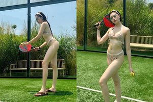 Nữ MC “chân dài nhất Việt Nam” táo bạo diện bikini chơi Tennis 