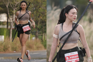 Hot girl chạy bộ cosplay Lara Croft "chất ngất" trên đường đua