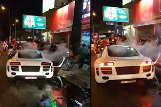 Cổ vũ Việt Nam vô địch, siêu xe Audi R8 cháy tại Sài Gòn 