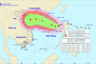 Bão số 11 hướng vào miền Trung Việt Nam có thể mạnh cấp 16