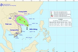 Vùng áp thấp trên Biển Đông mạnh lên thành áp thấp nhiệt đới