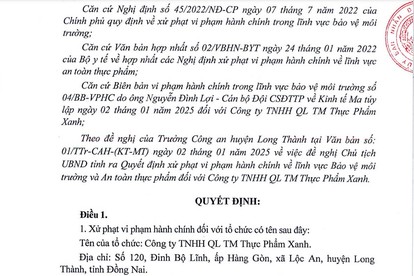 Công ty Thực Phẩm Xanh bị phạt 236 triệu vì vi phạm an toàn thực phẩm