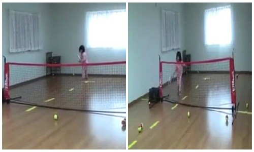 Xem bé gái đánh tennis như dân nhà nghề