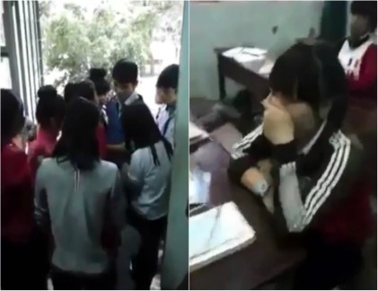 Xôn xao clip học sinh khóc, níu giữ thầy đánh trò