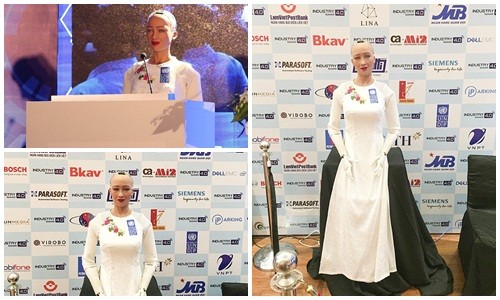 Ngắm robot Sophia duyên dáng trong tà áo dài Việt Nam