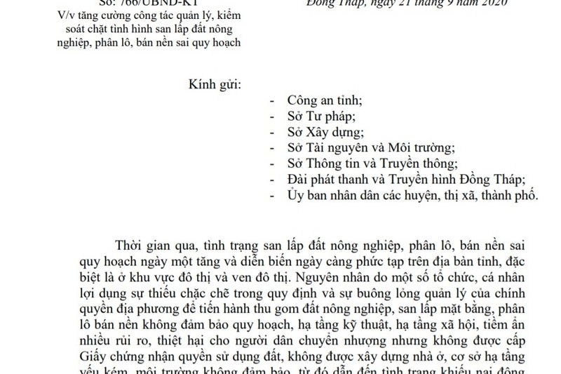 Đồng Tháp: Tình trạng phân lô, bán nền sai quy hoạch diễn ra phức tạp