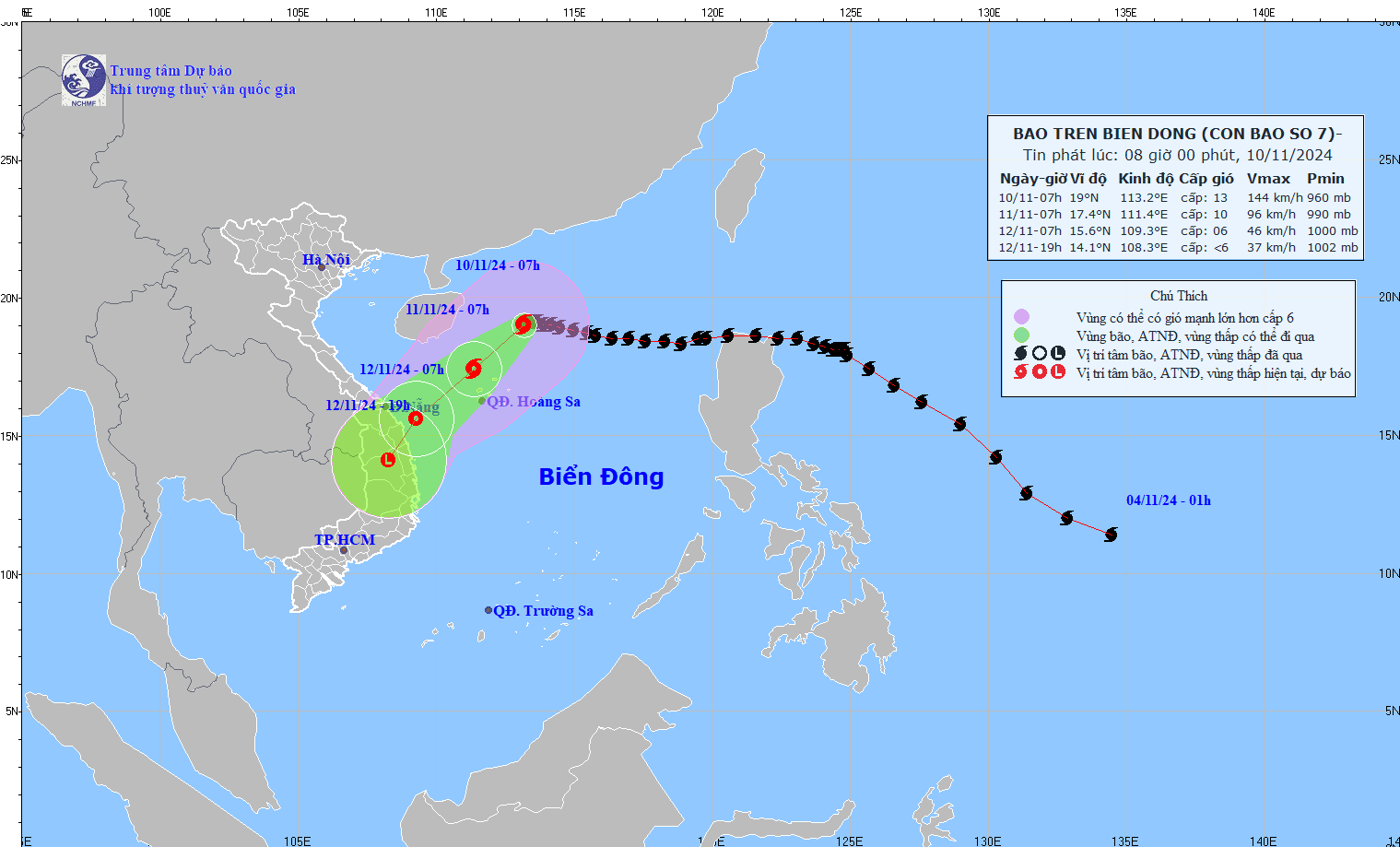 Bão số 7 cách quần đảo Hoàng Sa khoảng 330 km