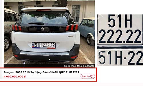 Peugeot 5008 biển "ngũ quý 2" rao bán 4 tỷ ở Sài Gòn 