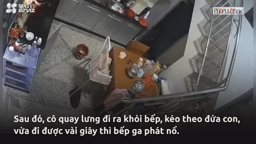 Video: Nhà bếp phát nổ, hai mẹ con thoát chết trong gang tấc