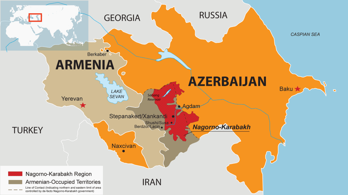 Cuộc  xung đột Armenia - Azerbaijan liên quan đến khu vực Nagorno-Karabakh, khi cư dân vùng đất này chủ yếu theo đạo Kito muốn sáp nhập vào Armenia thay vì ở lại với Azerbaijan phần lớn theo Hồi giáo.