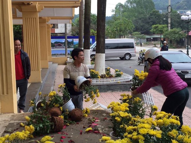 Phản cảm cảnh "hôi" hoa trang trí ở ga Đồng Đăng