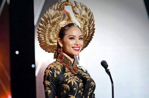 Phạm Hương mặc áo dài chim hạc thi quốc phục Miss Universe 2015