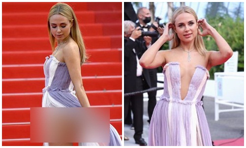 Kimberley Garner tung váy lộ vòng 3 gây phản cảm tại Cannes 2021