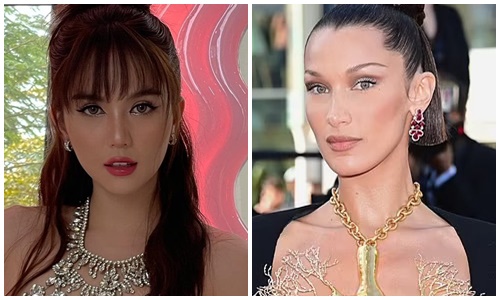 Ngọc Trinh dùng vòng cổ thay nội y gợi cảm giống Bella Hadid