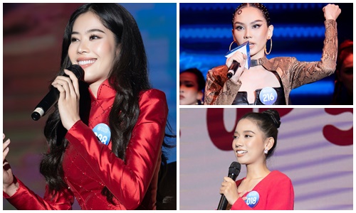 Nam Em và dàn thí sinh Miss World Vietnam trổ tài hát, thuyết trình