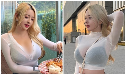 Hot girl Hàn Quốc mặc xuyên thấu khoe vòng một căng đầy “ná thở”