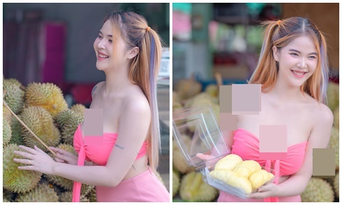 Phát ngượng hot girl mặc trễ nải khoe vòng một khi bổ sầu riêng