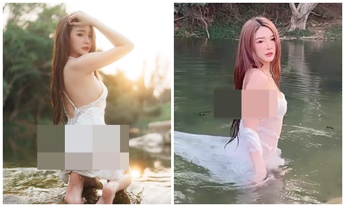 Ngượng chín mặt trước hot girl diện váy mỏng tang, đi tắm suối