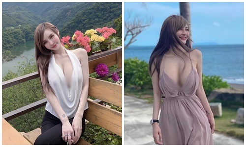 Hot girl xinh đẹp mặc váy áo khoét sâu khoe vòng một “nặng trĩu“