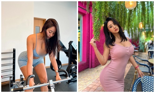 Hot girl “nghiện” mặc hở khoe vòng một “khủng” trong phòng tập