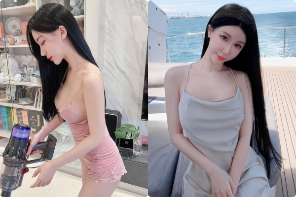 Hot girl xinh đẹp diện đồ ngủ bó sát làm việc nhà