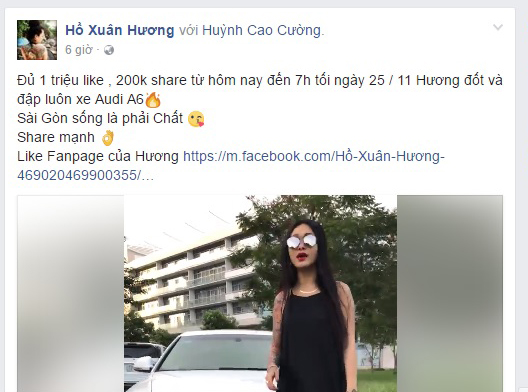 Hotgirl xăm trổ doạ đốt xe sang Audi tiền tỷ “câu like“