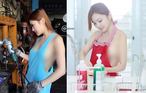 Đỏ mặt hot girl “mặc như không” sửa xe, lộ vòng 1 hớ hênh