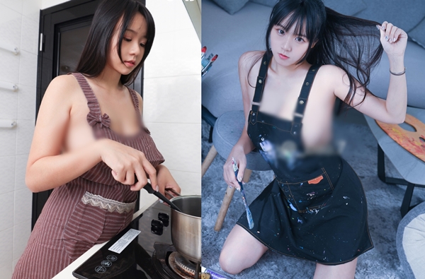 Ngượng chín mặt hot girl “thả rông” khi nấu nướng, vẽ tranh