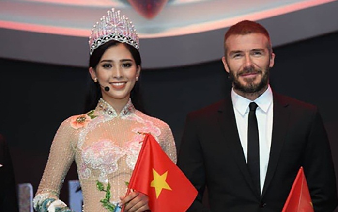 Hoa hậu Trần Tiểu Vy đẹp ngời ngời khi sánh đôi David Beckham