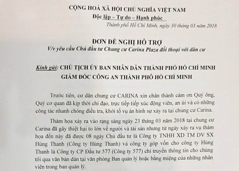 Cháy chung cư Carina Plaza: Yêu cầu chủ đầu tư "mất tích" ra mặt đối thoại