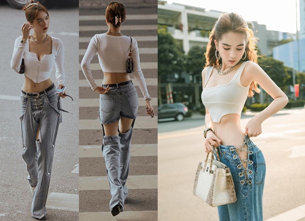 Loạt quần jeans độc lạ của Ngọc Trinh không phải ai cũng dám mặc