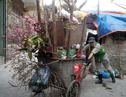 Chưa hết Tết, đào đã “khoe sắc” ngoài bãi rác