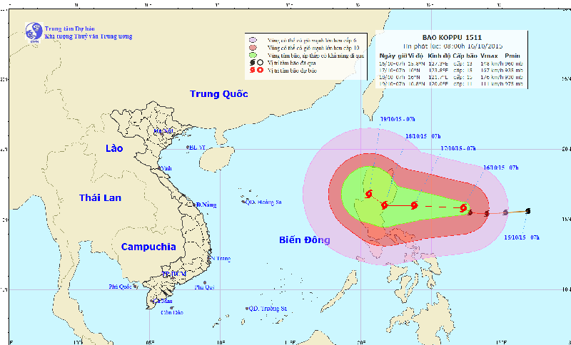 Siêu bão Koppu giật cấp 16 xuất hiện ngoài biển Đông