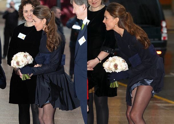 Công nương Kate Middleton chật vật vì váy ngắn