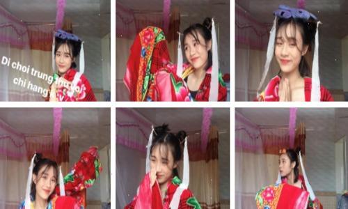 Cosplay cổ trang bằng chăn con công, cô gái khiến dân mạng phì cười