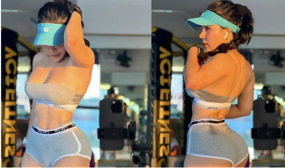 Diện đồ siêu ngắn, "hot girl phòng gym" khoe vòng 3 "trái đào"