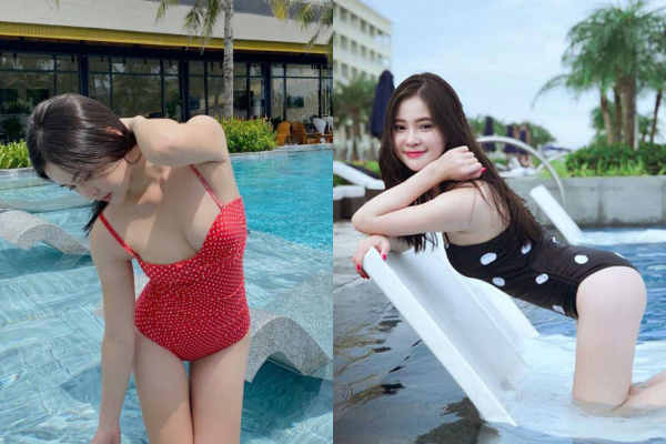 Hot girl số 1 Đà Nẵng diện monokini chấm bi nổi bật giữa bãi biển