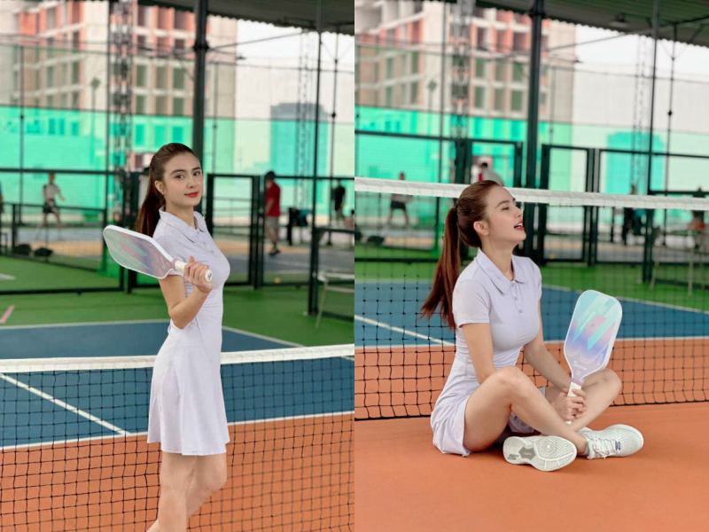 Em gái Lê Công Vinh diện kín bưng chơi pickleball vẫn được khen 