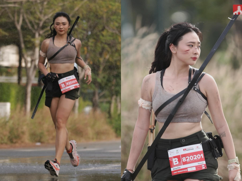 Hot girl chạy bộ cosplay Lara Croft "chất ngất" trên đường đua