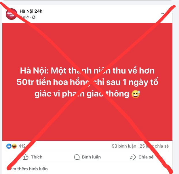 Nhiều Fanpage đưa fake news “1 người được thưởng vì báo vi phạm giao thông“