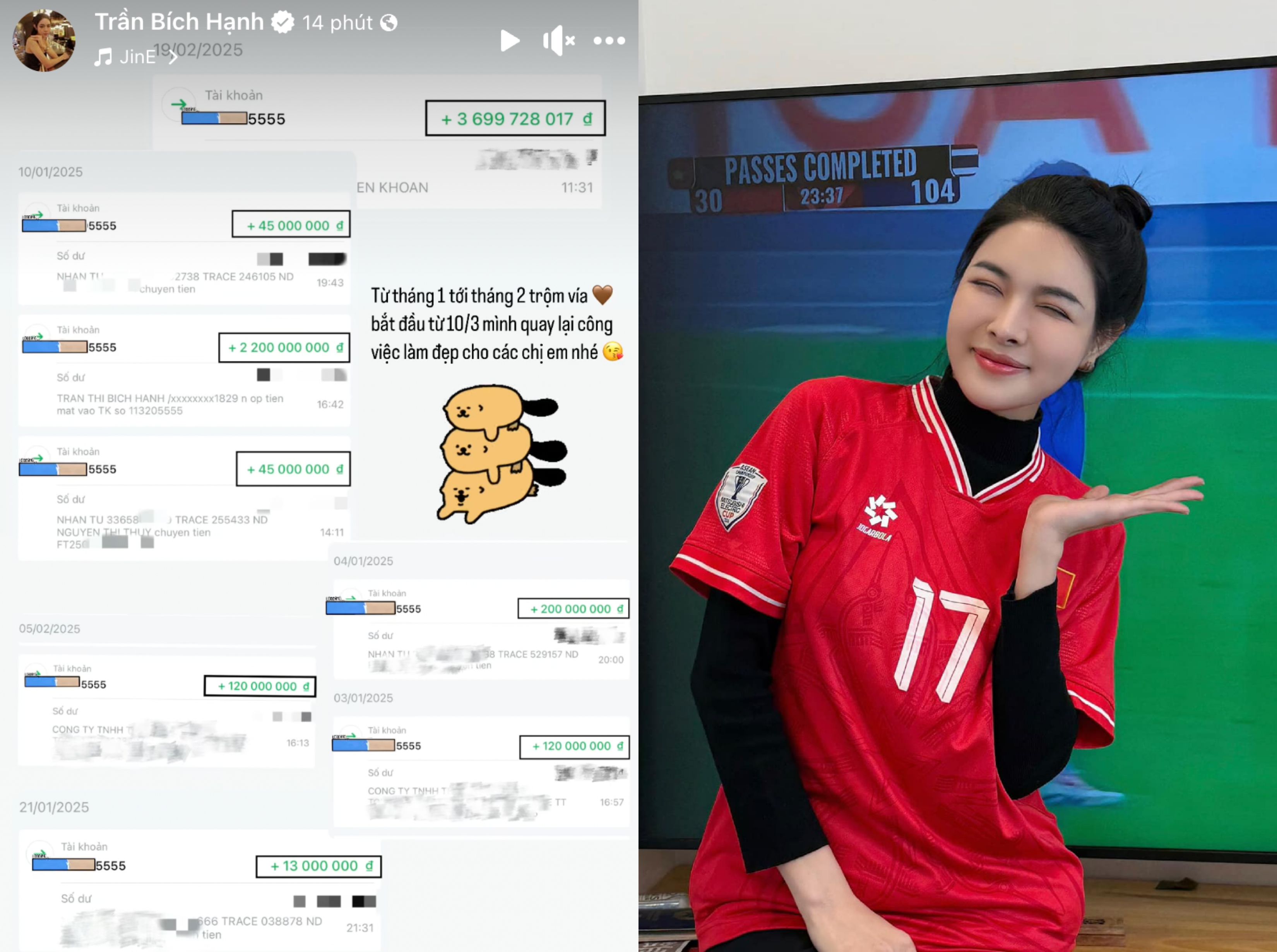 Bạn gái Văn Thanh khoe biến động số dư, 2 tháng kiếm 6 tỷ