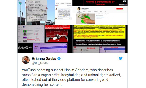 YouTube đã làm gì để Nasim Aghdam mang hận, xả súng vào trụ sở? YouTube đã làm gì để Nasim Aghdam mang hận, xả súng vào trụ sở?
