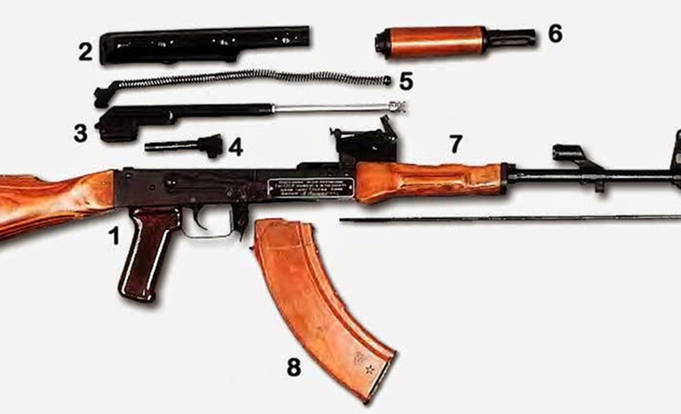 Mẫu thử nghiệm AK-46(AK-1) có cấu tạo bộ phận khóa nòng khác biệt so với nguyên mẫu  súng trường tấn công AK-47(AK-2) đã giành chiến thắng trong giai đoạn 2 của cuộc thi phát triển súng trường cho quân đội Liên Xô. Ảnh: Worldguns