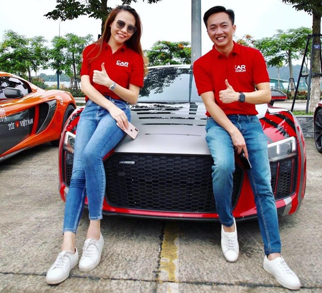 Tương tự Car Passion 2018, doanh nhân Nguyễn Quốc Cường (Cường Đô La) được tháp tùng bởi vợ sắp cưới - cựu người mẫu Đàm Thu Trang ở hành trình năm nay. Khác với đa số vợ hoặc người yêu của các thành viên khác, Đàm Thu Trang còn tự mình  cầm lái siêu xe Audi R8 V10 Plus của chồng sắp cưới. Ảnh: Đàm Thu Trang.