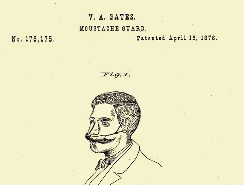 1. Đai bảo vệ ria mép: Đây là sản phẩm ra đời năm 1876, phát minh bởi ông Virgil A Gates sống ở bang West Virginia-Mỹ và được cấp bằng sáng chế hẳn hoi với công dụng là giữ cho ria mép của người sử dụng được sạch sẽ trong lúc họ ăn uống.