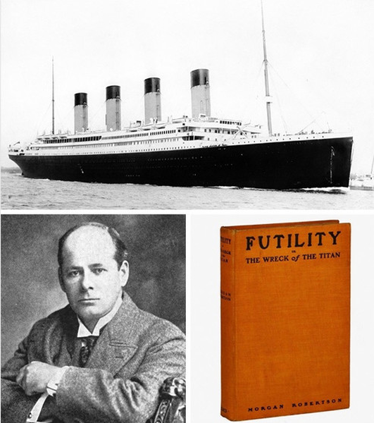  1. Sự kiện tàu Titanic và cuốn tiểu thuyết "Futility": Năm 1898, Morgan Robertson viết cuốn tiểu thuyết "Futility" với câu chuyện về một con tàu bị chìm mang tên Titan, chỉ 14 năm trước khi tàu Titanic thực sự chìm. Cả hai con tàu đều có nhiều đặc điểm tương tự và chìm sau va chạm với tảng băng trôi. Sự  trùng hợp này đã gợi lên nghi vấn về sự tiên tri của cuốn sách.